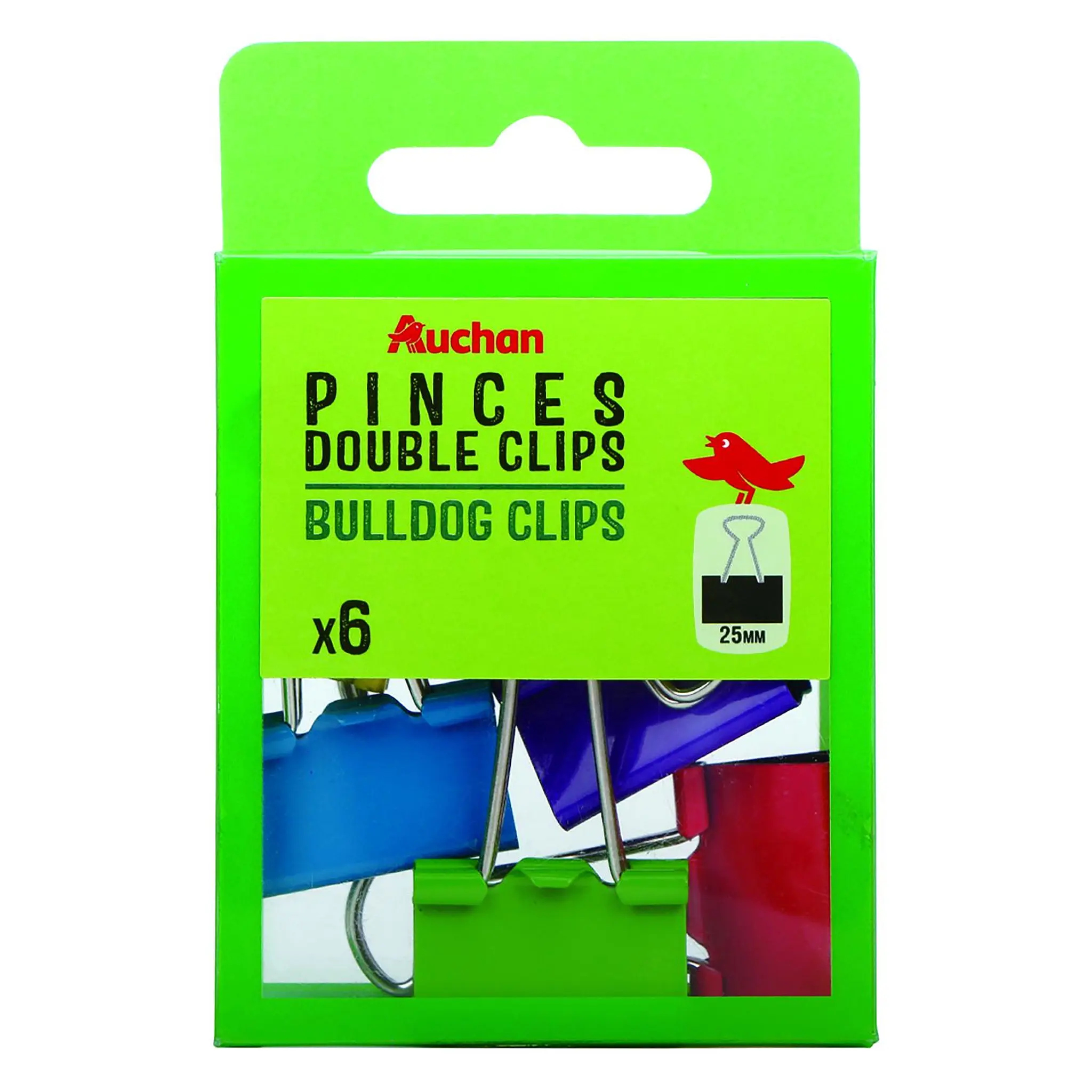 AUCHAN Boite de 6 pinces à reliure 25 mm