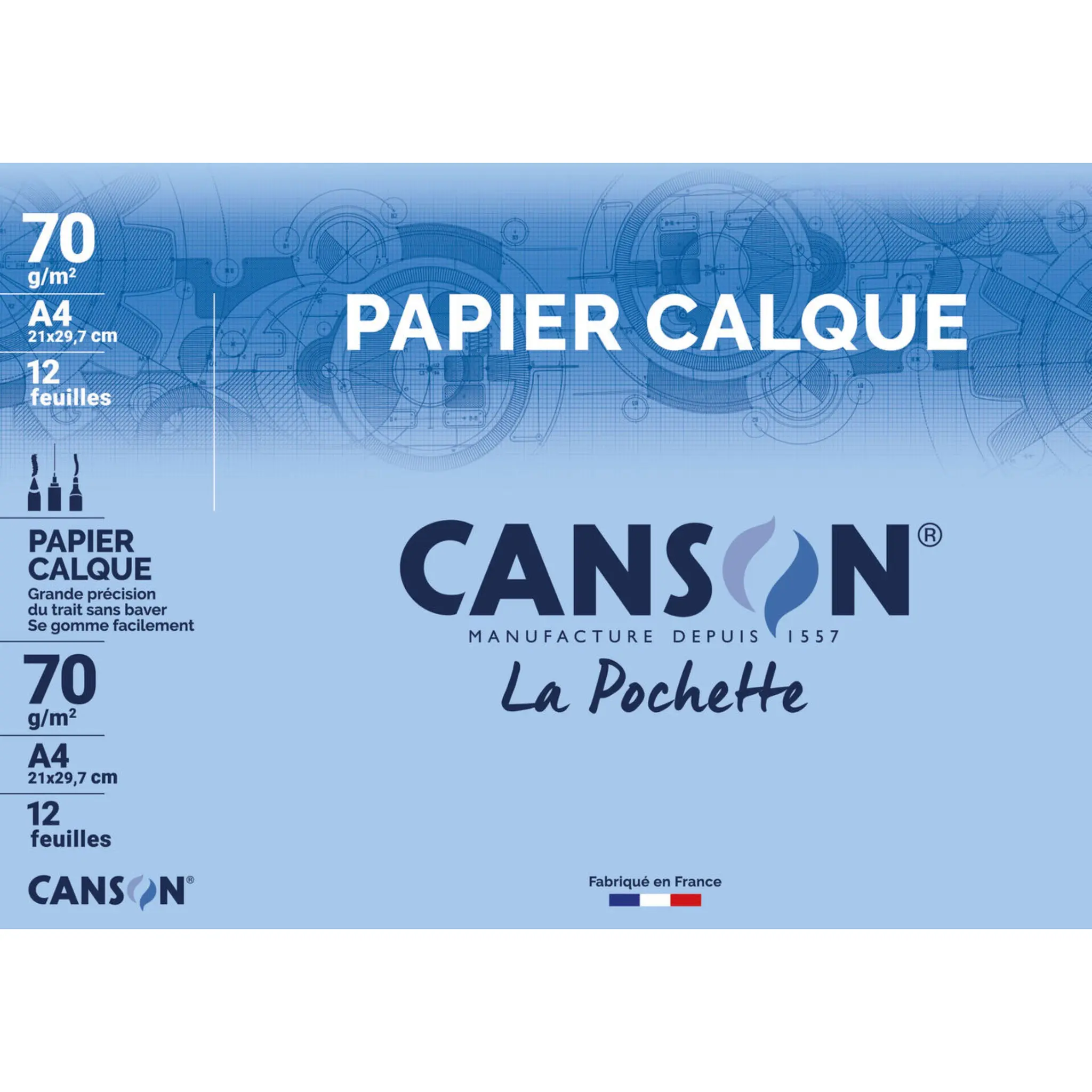 CANSON Pochette papier calque 12 feuilles 21x29,7 cm 70g