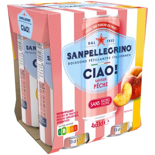 San Pellegrino Ciao! Boisson gazeuse aromatisée Pêche 4x33cl