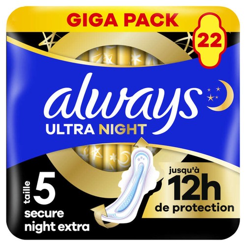 Always Ultra Serviettes Menstruelles Secure Night Extra Avec Ailettes Taille 5 x22