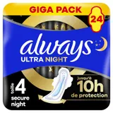 Always Ultra Serviettes Menstruelles Secure Night Avec Ailettes  Taille 4 x24