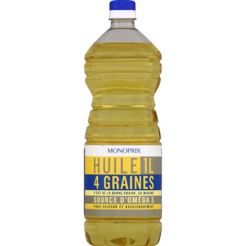 Monoprix Huile 4 graines, pour cuisson, friture et assaisonnement 1L