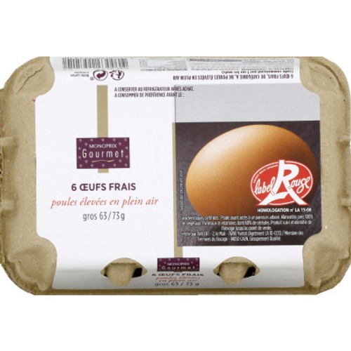 Monoprix Gourmet Œufs Gros Label Rouge 6 Unités