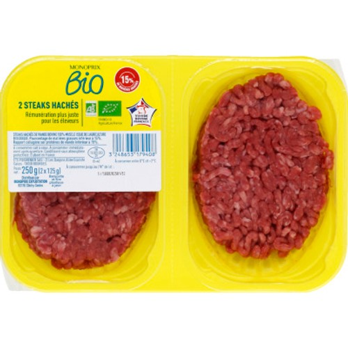 Monoprix Bio Steak haché pur Bœuf 2x125g