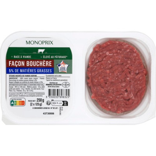 Monoprix Steak haché 5% de Mg 2x125g