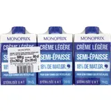 Monoprix Crème Légère Semi-Épaisse 18% Mg 3x20cl