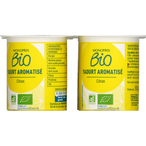 Monoprix Bio Yaourt Citron au Lait Entier 4x125g