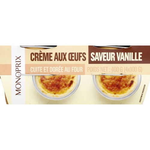 Monoprix Crème aux œufs saveur vanille 4x100g