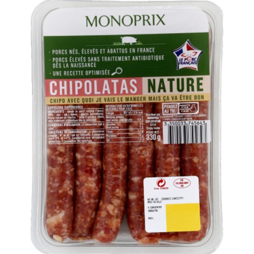 Monoprix Chipolatas Filiere x6 330g