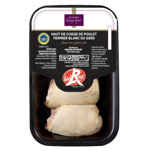 Monoprix Gourmet Hauts de cuisse de Poulet fermier blanc du Gers Label rouge x4 pièces 600g