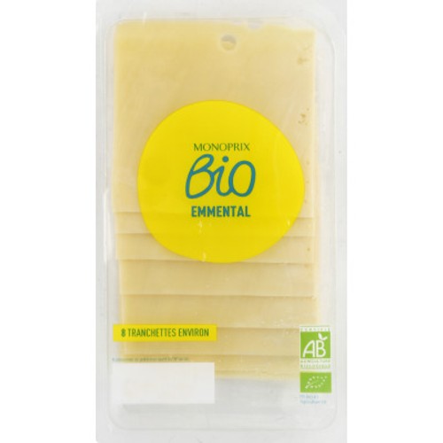 Monoprix Bio Emmental en tranche x8 tranches 160g
