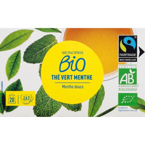 Monoprix Bio Thé vert menthe 20 sachets 36g