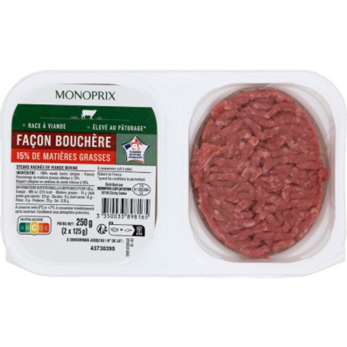 Monoprix Steack haché 15% de Mg 2x125g