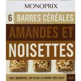 Monoprix Barres céréales amandes et noisettes 125g