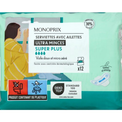 Monoprix Serviettes ultra-minces Super Plus x12