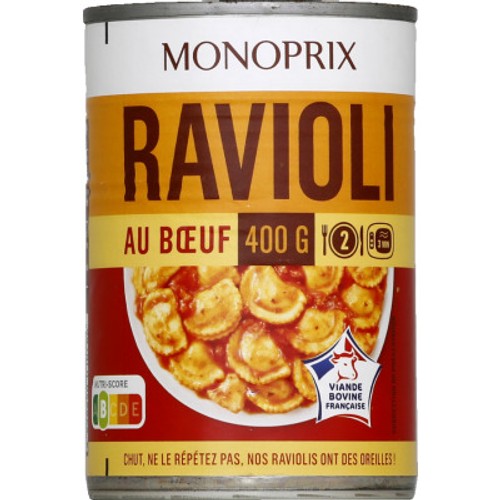 Monoprix Ravioli pur bœuf 400g