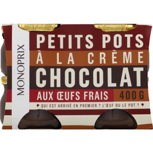 Monoprix Petits pots à la crème chocolat et aux oeufs frais 4x100g