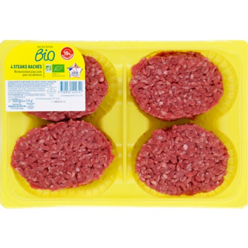 Monoprix Bio Steak haché 15% de Mg 4x125g