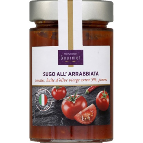 Monoprix Gourmet Sugo all'arrabbiata, tomates, huile d'olive et piment 180g