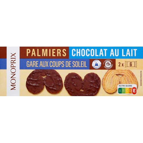 Monoprix Palmier chocolat au lait 110g