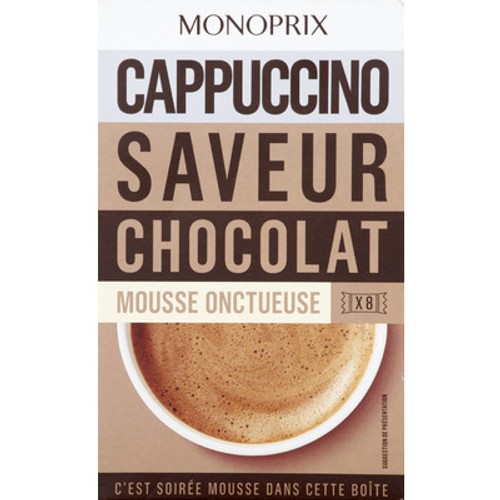Monoprix Café Soluble, Cappuccino Saveur Chocolat x8 144g