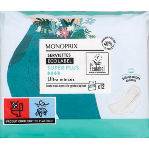 Monoprix Serviettes Écologiques Super Plus Ultra Minces X12