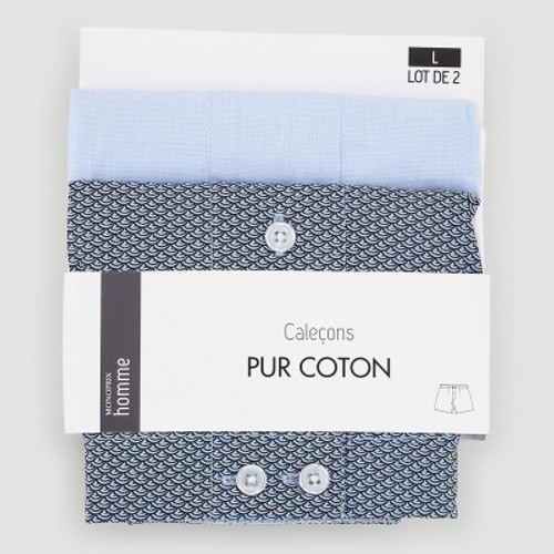 Monoprix Lot de 2 Caleçons Pur Coton Print Bleu M