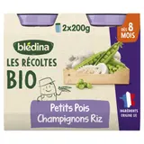 Les Récoltes Bio Petits Pois Champignons Riz dès 8 mois 2x200g