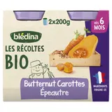 Blédina Les Récoltes Pot Butternut Carottes Epeautre dès 6 mois Bio 2x200g