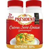 Président Crème UHT Semi-épaisse Entière 30% Mg Bouteilles 2x25cl