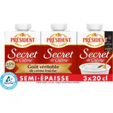 Président Crème UHT Secret De Crème Semi-épaisse 25% Mg Briques 3x20cl