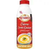 Président Crème UHT Semi-épaisse Entière 30% Mg Bouteille 1L