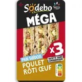 Sodebo Sandwich Méga club suédois poulet rôti œuf 230g
