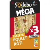 Sodebo Sandwich Méga club poulet rôti mayo légère 230g