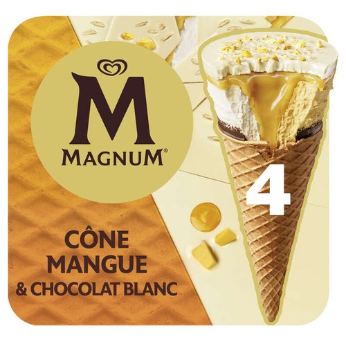 Magnum Glace Cône Mangue & Chocolat Blanc x4 260g