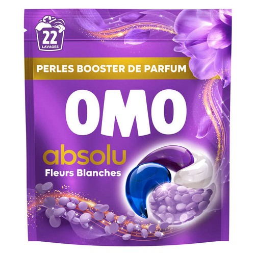 Omo Absolu Lessive Capsules Perles parfumées Fleurs Blanches x22 Lavages 371g