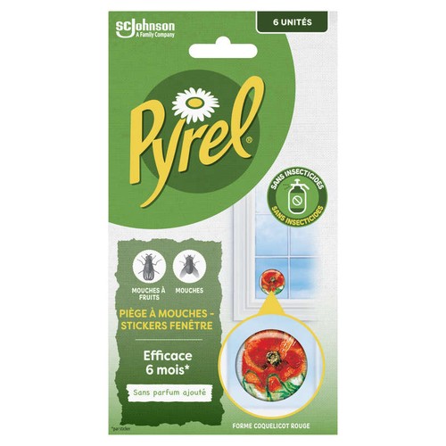 Pyrel Piège à Mouches Stickers Fenêtres x6 - Sans Insecticides