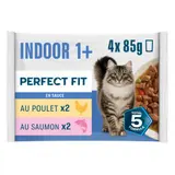 Perfect Fit Indoor Pâtée En Sauce Poulet Saumon Chat Stérilisé D'Intérieur 4X85G