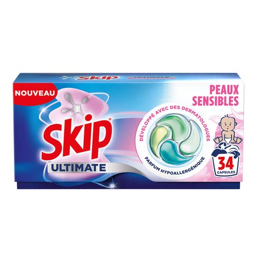 Skip Ultimate 4en1 Lessive Capsule Parfum Hypoallergénique Peaux Sensibles x34 Lavages