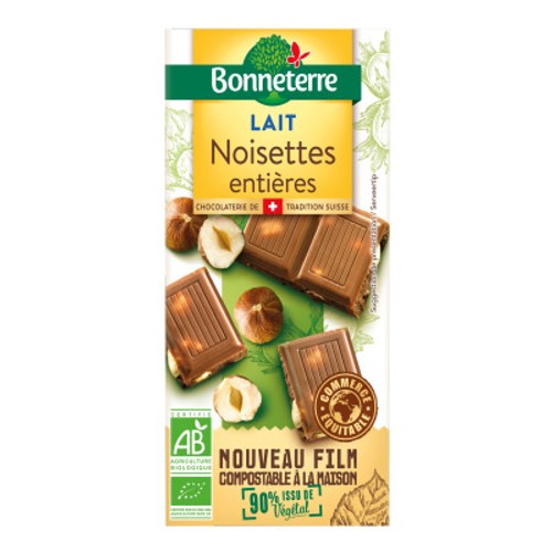 [Par Naturalia] Bonneterre Chocolat au lait Noisettes entières Bio 100g