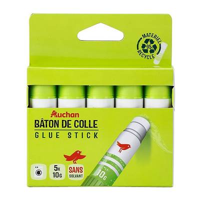 Auchan 5 bâtons de colle sans solvant, 5 x 10 g