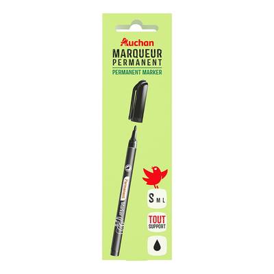 Auchan Marqueur permanent noir pointe fine, 1 marqueur