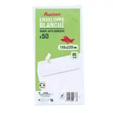 Auchan 50 Enveloppes blanches auto-adhésives, Dimensions : 110x220mm