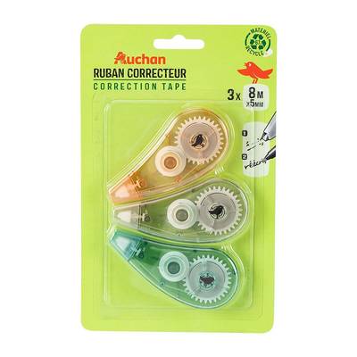 Auchan Rubans correcteurs, 3 rubans Dimensions : 8m x 5mm