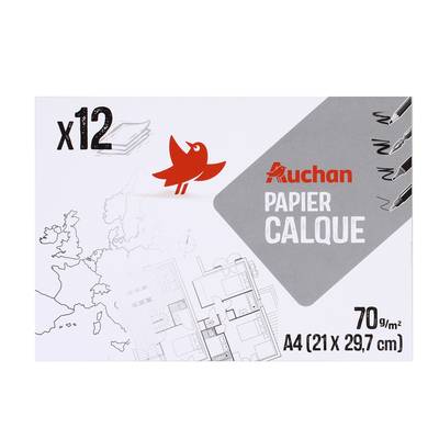 Auchan Pochette papier calque A4, 12 feuilles 70g/m²