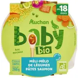 Auchan Baby Bio Méli-mélo légumes pâtes et saumon Bio Assiette  bébé dès 18 mois, 260g