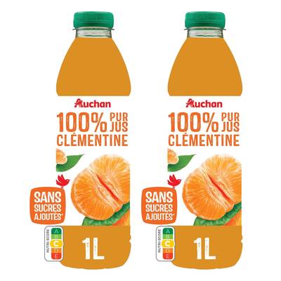 Auchan Pur jus de clémentine sans sucres ajoutés, Lot de 2x1L