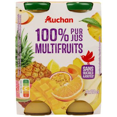 Auchan Pur jus multifruits sans sucres ajoutés, 4x20cl
