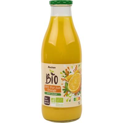 Auchan BIO Pur jus d'orange bio avec pulpe sans sucres ajoutés, 1L