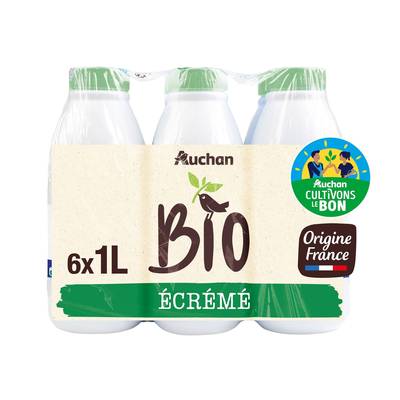 Auchan Solidaires Bio Lait écrémé équitable bio UHT, 6x1L